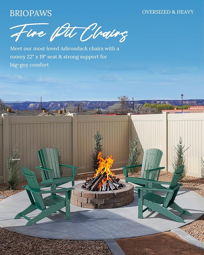 BRIOPAWS Adirondack-Chair | Fire Pit Chair | Oversized | HDPE Plastic | Weather Resistant | for Deck Outdoor Poolside Campfire | Forest