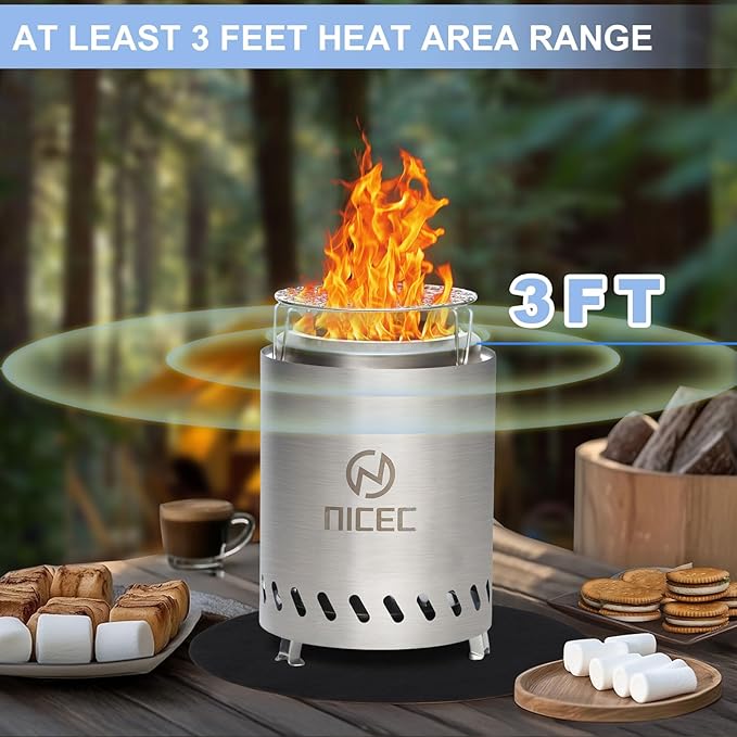 Nice C Fire Pits, 7.1 Inch Smokeless Fire Pits, Portable Fire Pit, Outdoor Fire Pit, Tabletop Fire Pit, Wood Buring Fireplaces, Stainless Steel, with Grill Grate, Removable Ash Tray & Carry Bag