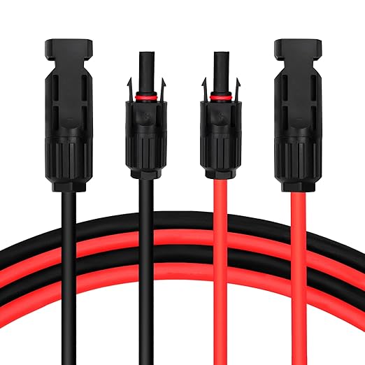 25 FT Solar Extension Cable, 10 AWG(6 mm²) Solar Panel Wire with 2 Pairs Female and Male Solar Connectors, PV Cable for Home, Boat, RV, Travel, Photovoltaic Systems(25FT Red + 25FT Black)