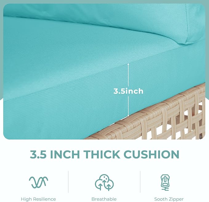 Grand patio 4-Piece Wicker Patio Furniture Set, Boho Outdoor Conversation Set Sectional Sofa with Water Resistant Thick Cushions and Coffee Table, Blue