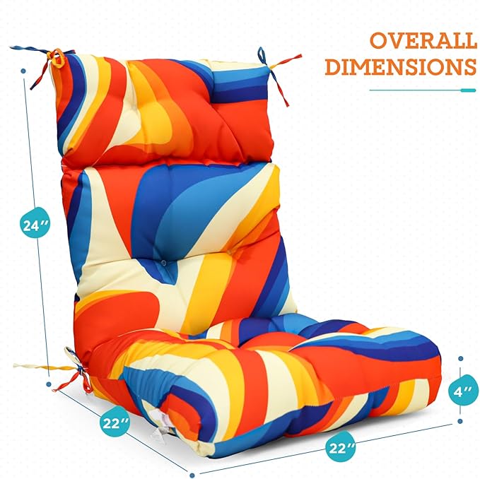 EAGLE PEAK Tufted Outdoor/Indoor High Back Patio Chair Cushions, Set of 2, 46'' x 22'', Swirl