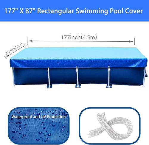 177 x 87 in Rectangle Pool Cover, 14x7 Rectangular Frame Swimming, 14 Foot Pool Cover, Durable PE Tarpaulin Dust Proof Rain Proof Garden Outdoor Above Ground Square Pools Cover (177''x87'')