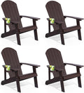 Adirondack Chairs Set of 4, All Weather Resistant Plastic Chairs with Cup Holder, 5 Easy Steps to Install, Outdoor Chairs for Patio, Garden, Backyard Deck, Lawn, Fire Pit - Brown