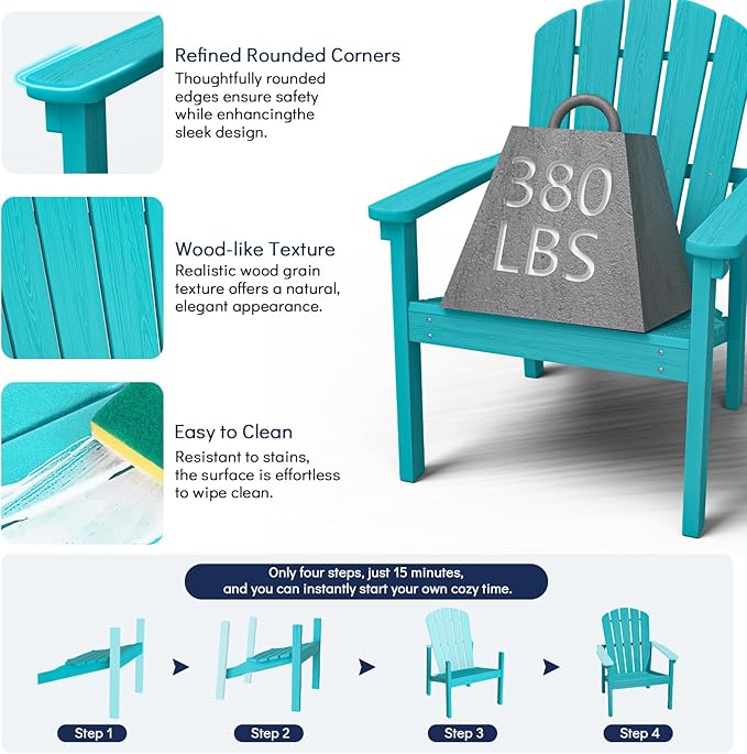 nevilywood Compact Stackable Adirondack Chairs, 26.3" Wide HDPE Outdoor Patio Chairs - Durable, Space-Saving Design for Porch, Lawn or Garden, Aruba
