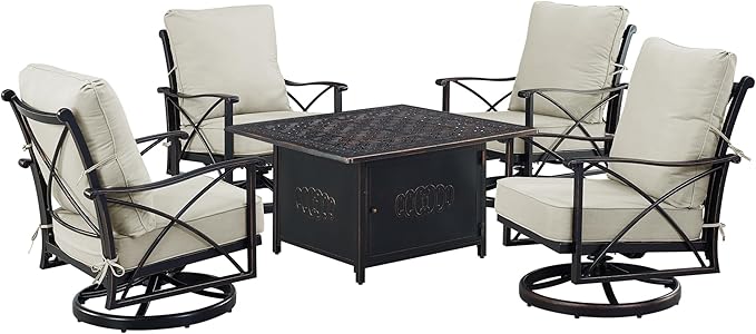 Oakland Living Black Aluminum Patio Fire Table Set with Four Club Chairs