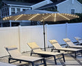 PURPLE LEAF 14ft Patio Market Umbrella with Solar LED and Base Double-Sided Rectangle Outdoor Table Sun Umbrellas with Crank for Pool Beach Deck Backyard Taupe