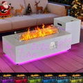 Dineli Propane Fire Pit Table 42 Inch Gas Fire Pits & Outdoor Fireplaces w LED, Tabletop Fire Pit Firepits for Outside Patio, 50,000 BTU (Light Gray, Christmas Pattern with RGB Light)