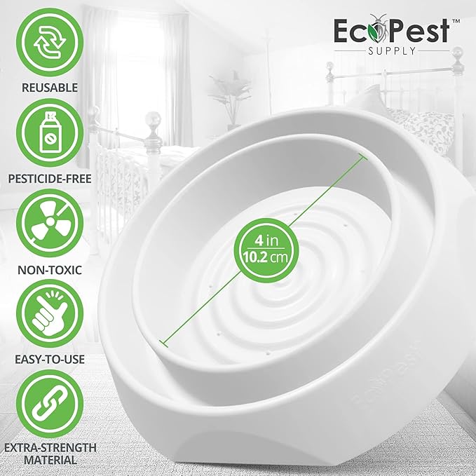 Bed Bug Interceptors – 4 Pack | Bed Bug Blocker (Pro) Interceptor Traps (White) | Insect Trap, Monitor, and Detector for Bed Legs