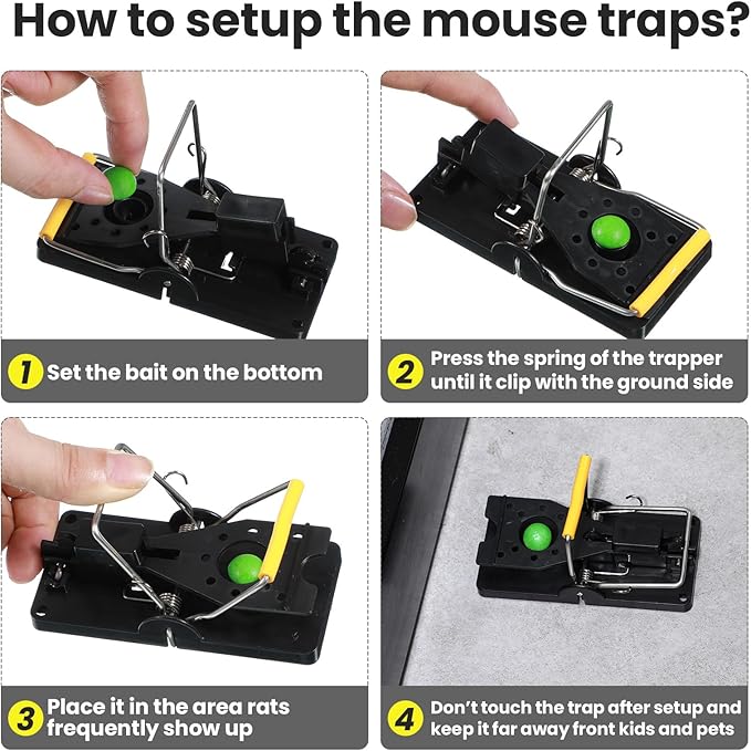 Qualirey 18 Pcs Mouse Traps Plastic Snap Rat Trap Bulk Reusable Quick Effective Safe for Indoor Outdoor Home House Warehouse Garden Kitchen 3.86 x 1.81 x 2.17 Inch (Black,Yellow)