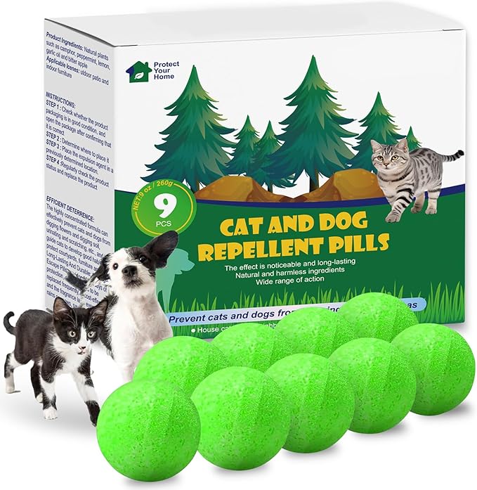 Cat Repellent Outdoor & Indoor (9-Pack) ，Cat Deterrent Balls，Natural Peppermint Oil Cat Deterrent and Keep Cats Out of Plant Yard Garden Lawn, Garden, and Furniture, Scratch and Chew,