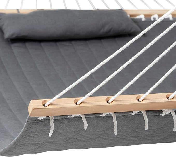 Lazy Daze Hammocks 12 FT Sunbrella Quilted Hammock Double Hammock with Hardwood Spreader Bar, for Patio Outdoor Outside All Weather, 450 lbs Capacity, Cast Slate