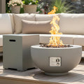 28-inch Round Fire Pit Table with Propane Tank Table,Set-2-Piece,Light Concrete Fire Pit Bowl with Free Lava Rocks, Rain Cover and Burner Lid, for Outside Patio, Garden, Deck, Light Grey