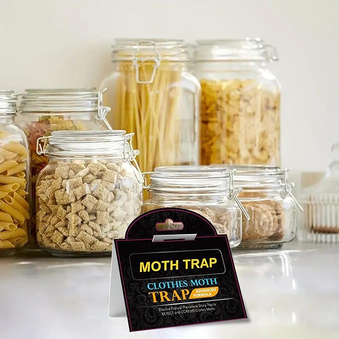 Pantry Moth Glue Traps (8 Packs) Pantry Moth Killer for House Pantry | Non-Toxic and Odorless for Food and Cupboard Moth | Super Strong Glue for Moth Catcher | Black