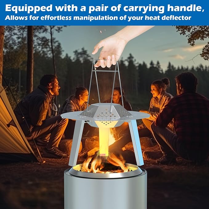Heat Deflector for Solo Stove 15" Ranger 1.0 2.0 Fire Pit Accessories Stainless Steel 304 Heat Diffuser with Carrying Handle and 3 Support Leg for 15 Inch Other Outdoor Indoor FirePits Accessory
