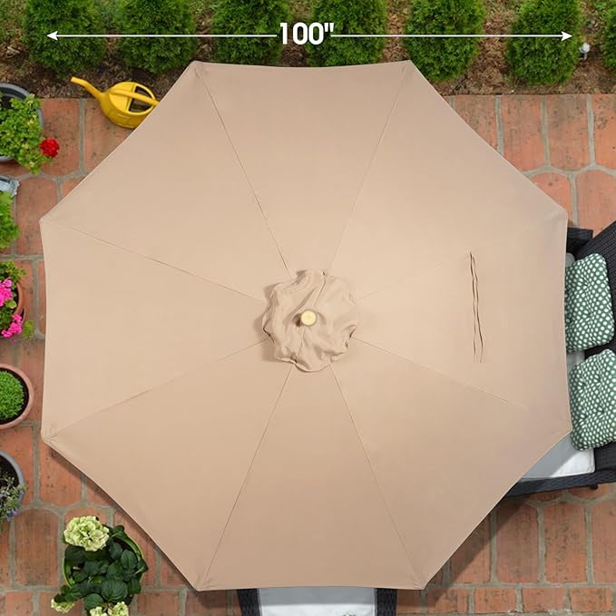 9ft Bamboo Umbrella, Outdoor Patio Umbrella, Waterproof Market Umbrella, 8 Ribs Table Umbrella with Pulley Lift for Garden, Deck, Pool, lawn, Backyard