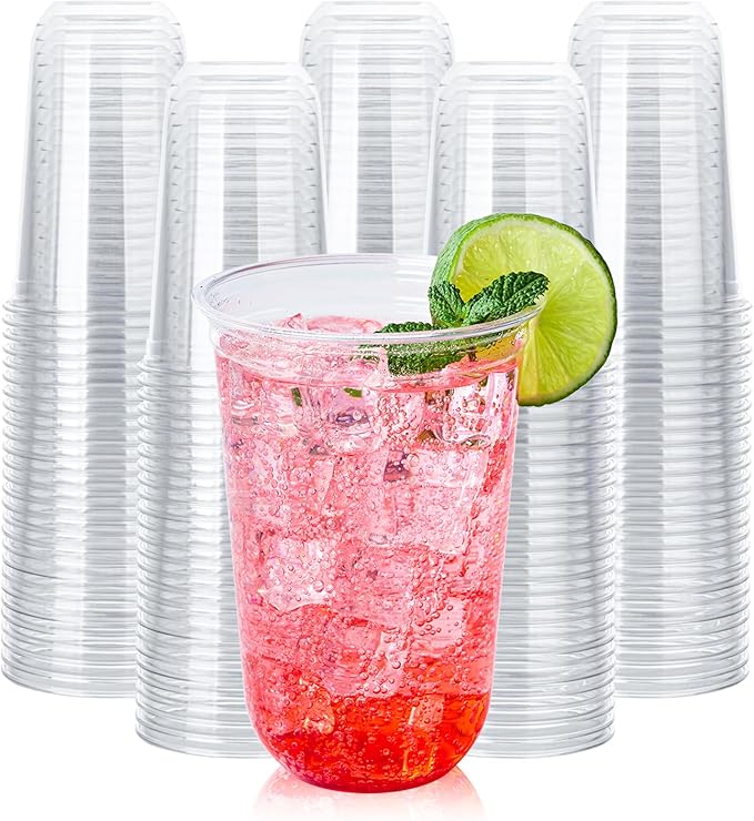 Vplus 16 oz Compostable Clear Plastic Cold Cups, 100 Pack Biodegradable Disposable Cups, BPA & PFAS Free, Plant-Based Plastic Cups for Juice, Wine, Parties, Weddings, and Everyday Use