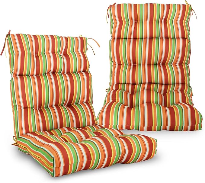 EAGLE PEAK Tufted Outdoor/Indoor High Back Patio Chair Cushions, Set of 2, 46'' x 22'', Rainbow