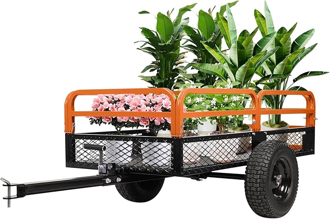 Heavy Duty ATV Trailer Steel Dump Cart, 1600 Lbs 15 Cubic Feet Garden Trailer Pull Behind with Removable Sides & All Terrain Tires for Lawn Mower, ATV & Yard Work