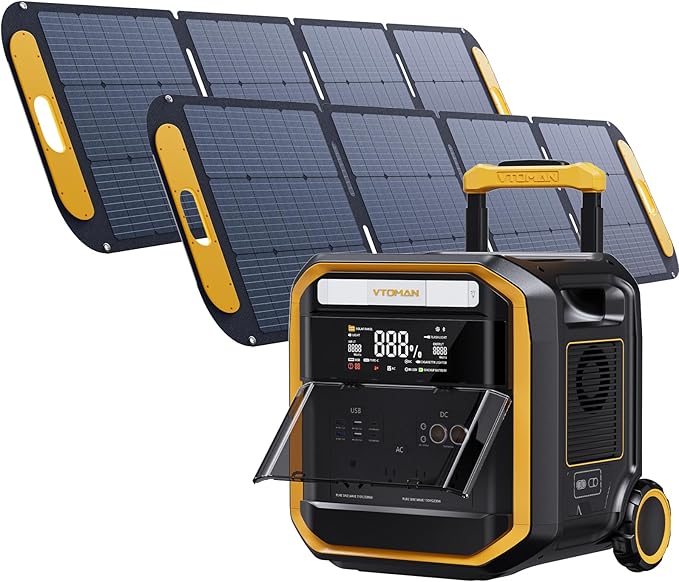 VTOMAN FlashSpeed Pro 3600 Portable Power Station, 3600W 2816Wh Solar Generator with 2x VS200 Pro Solar Panel, 2Hr Fast AC Charge, 23% Efficient, UPS Home Backup with Wheels, for Outdoors RV Emergency