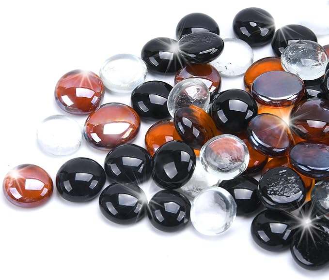 GasSaf Blended Fire Glass Beads for Outdoor Fire Pit, Fireplace, Replaces Existing Gas Logs & Lava Rocks, 3/4 Inch Glass(20 Pound)(Black, Amber, Crystal Clear Luster)