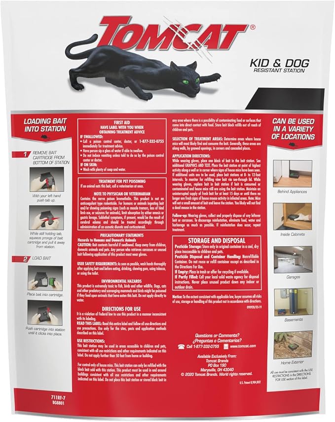 Tomcat Mouse Killer Child and Dog Resistant, Refillable Station for Indoor and Outdoor, 1 Station and 16 Poison Block Refills