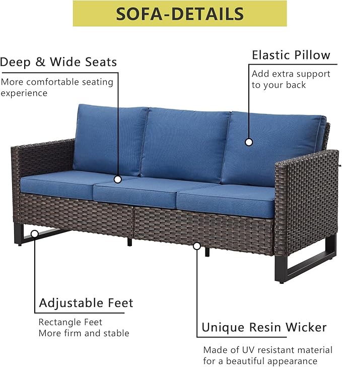 HUMMUH 7 Piece Patio Furniture Set with Fire Pit 41in 55,000 BTU,Wicker Outdoor Conversation Sets - Patio Swivel Chairs Sofa Ottomans,Side Table for Porch,Garden,Backyard