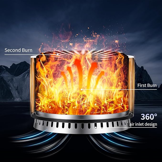 27 inch Smokeless Fire Pit with Waterproof Cover, Stainless Steel Outdoor Smokeless Firepit, Wood Burning Fire Pits for Camping, Bonfire,Low Smoke Firepit for Outside
