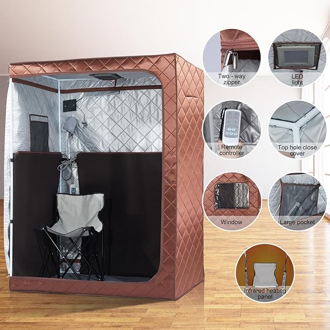 2 Person Portable Infrared Sauna, Oversize Full Body Home Sauna Spa for Relaxation & Detox, Dry Heated Saunas Tent with Remote Control, 2 Foldable Sauna Chairs(L 47.24" x W 35.43" x H 62.99")