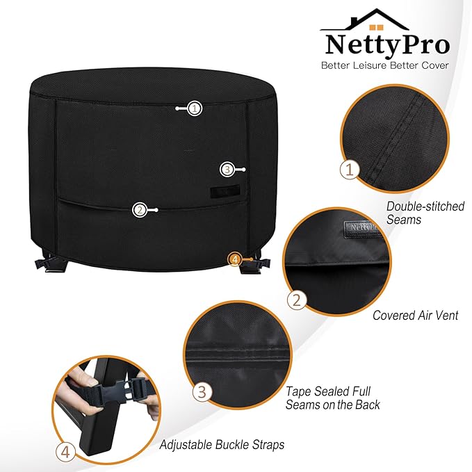 NettyPro Fire Pit Cover Round Waterproof Outdoor Firepit Cover for for Ikuby Ball Globe Patio Fireplace, 33 x 31 inch, Black