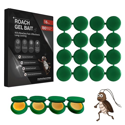 16 Pack Cockroach Gel Bait, Highly Effective Roach Killer Indoor Infestation Solution, Fast Acting Cockroach Killer Indoor Home Kitchen Use, Easy to Apply & No Mess Roach Bait, Long-Lasting
