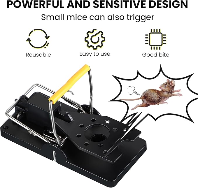 Qualirey 24 Pcs Mouse Traps Plastic Snap Rat Trap Bulk Reusable Quick Effective Safe for Indoor Outdoor Home House Warehouse Garden Kitchen 3.86 x 1.81 x 2.17 Inch (Black,Yellow)