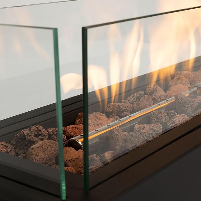 GDFStudio 28" Propane Fire Pit, 50000 BTU Outdoor Gas Fire Pit with Glass Wind Guard & Lava Rocks, Rectangular Steel Fire Table for Patio Balcony Backyard Garden, Black