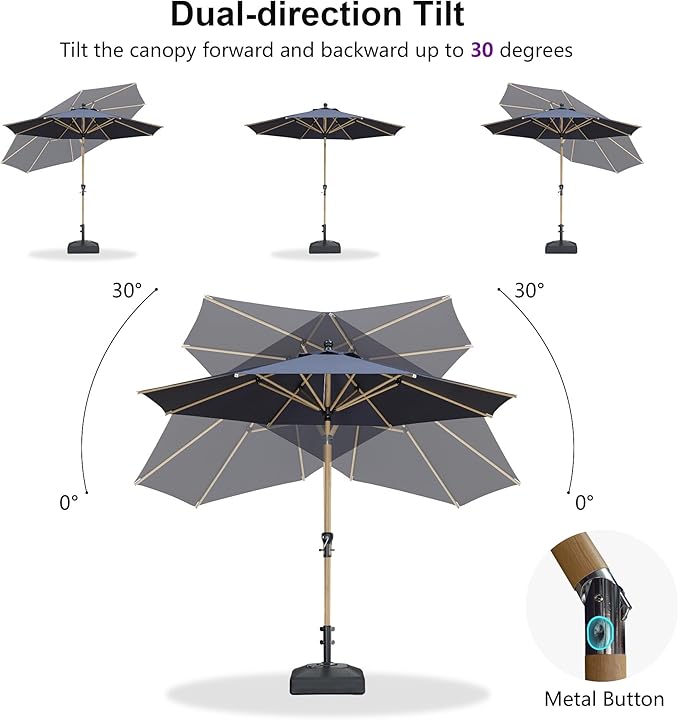 PURPLE LEAF 8 Feet Market Umbrella with Base Patio Umbrella Round Outdoor Table Umbrella with Push Button Tilt & Crank and 8 Ribs Aluminum Outdoor Umbrella for Garden Deck Balcony, Navy Blue