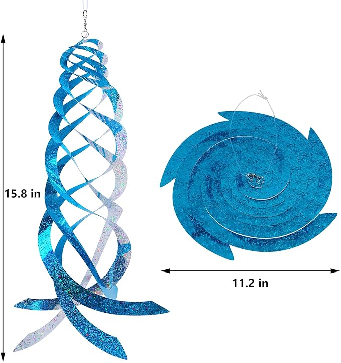 Hausse Bird Repellent Spiral Reflectors Blue Mylar Spinner, Hanging Reflective Bird Deterrent Device, Garden Decorative Scare Birds Away, Like Woodpeckers, Pigeons and Geese, 6 Pack
