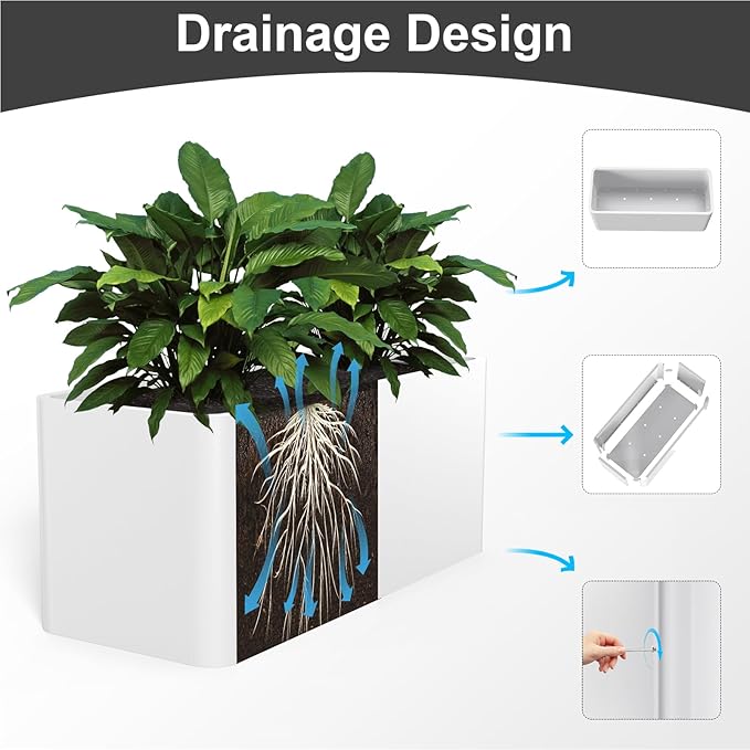 Metal Large Rectangular Planter Box White,36" L x 15" W x 15" H Long Planter Box for Outdoor Patio Porch Graden