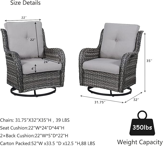 HUMMUH Outdoor Patio Furniture with Fire Pit Table Outdoor Conversation Set PE Wicker Patio Couch Swivel Glider Chairs for Balcony Garden,Lawn,Deck