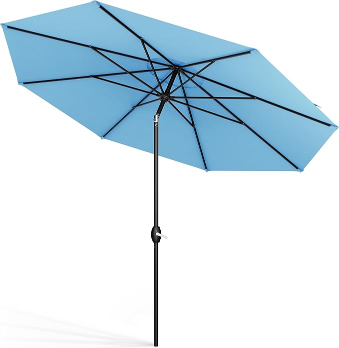 Midtown Umbrellas Sunbrella Umbrella 9 Feet Outdoor Umbrella With Canvas Capri Acrylic Fabric - Auto-Tilt Aluminum Frame Patio Umbrella For Backyard, Deck, Garden, Pool - Black Pole