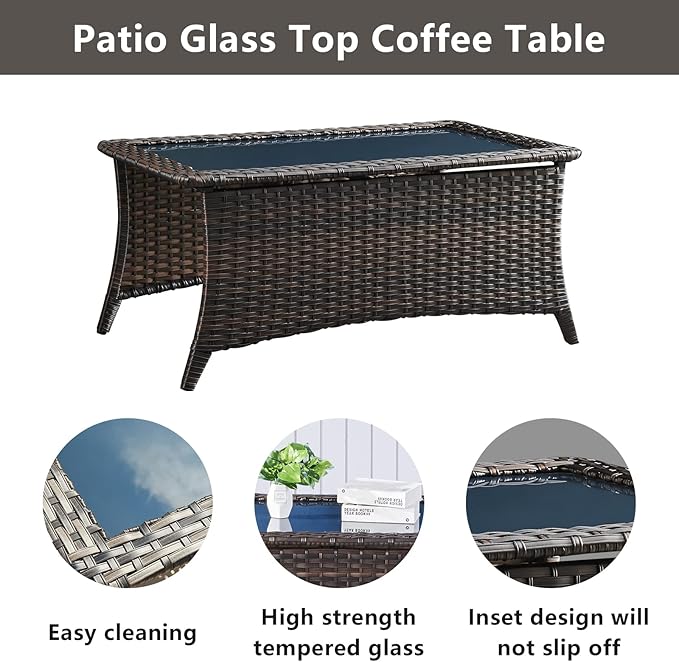 Belord Wicker Patio Furniture Sets - 13 Piece Outdoor Rattan Furniture Conversation Sets with 4 Swivel Rocker Chairs, 2 Rattan Sofas, Wicker Ottomans and Coffee Table, Brown/Blue