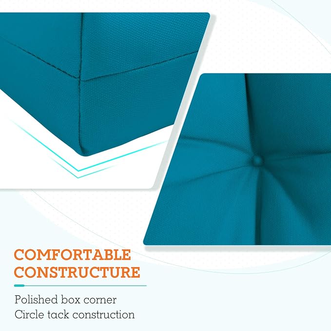 EAGLE PEAK Tufted Outdoor/Indoor High Back Patio Chair Cushions, Set of 2, 46'' x 22'', Peacock Blue