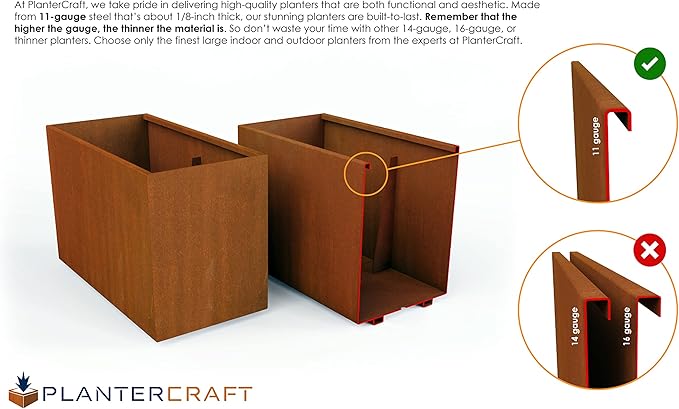 Plantercraft Large Rectangular Planters for Outdoor Plants - 96 Inch Corten Steel Planter, Extra Large Outdoor Planter Box for Patio Privacy & Landscaping