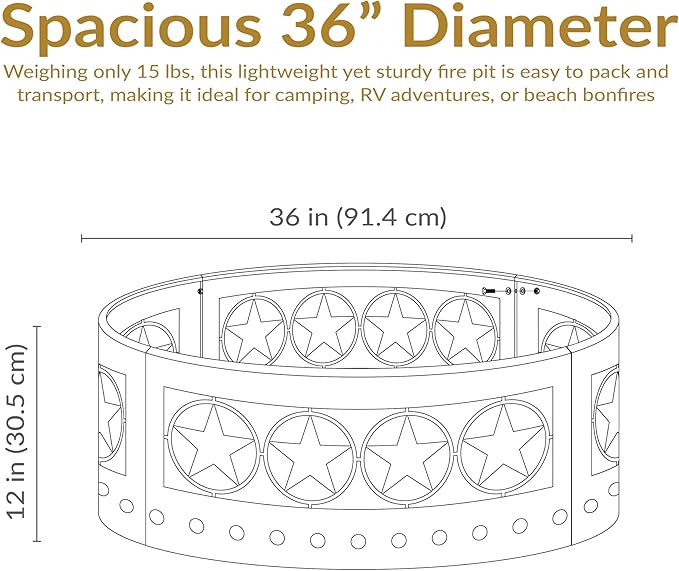 Sunnydaze 36-Inch Outdoor Fire Pit Ring with Poker - Round Heavy-Duty Steel Fire Ring for Camping or Backyard - 4-Star - 12" H