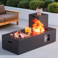 Dineli 2-Piece Outdoor Propane Fire Pit Table Set w Tank Table 48'' Rectangular Firepit w Ice Bucket Gas Fire Pits for Outside Patio Tabletop Fire Pits, 50,000 BTU, Black