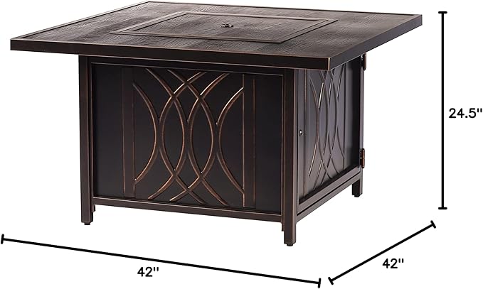 Oakland Living AZCAVE-FPT-AC Aluminum 42 in. Square Propane Beads, Lid and Fabric Cover Finish Outdoor fire Table, Antique Copper
