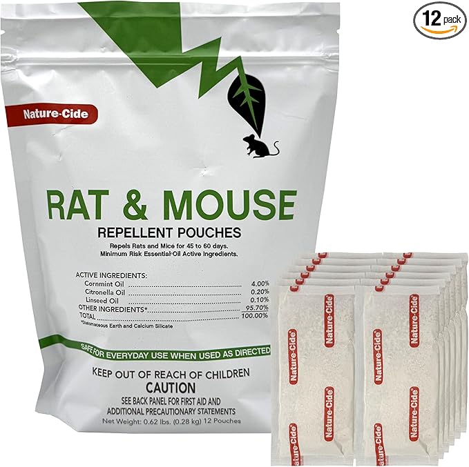 Nature-Cide Rat & Mouse Repellent | Long-Lasting, Plant-Based Pouches | Great Alternative to Moth Balls | 45–60 Day Protection | Mint Scent | Covers 300 Sq. Ft. Total (Pack of 12)