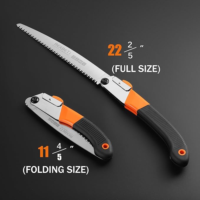 REXBETI Folding Saw, Heavy Duty 11 Inch Extra Long Blade Hand Saws for Wood Camping, Dry Wood Pruning Saws With Hard Teeth, Quality SK-5 Steel，Gifts for men