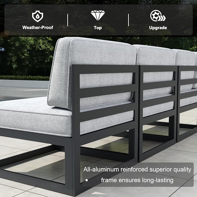 7 Pieces Aluminum Patio Furniture Set with Propane Gas 44" Fire Pit Table, Metal Outdoor Conversation Sofa Set with Seating Cushions