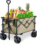 Bezseller Collapsible Wagon 400lbs, Wagons Carts Foldable, Beach Carts with Big Wheels for Sand, Heavy Duty Wagon, Utility Folding Cart with All-Terrain Wheels, Garden Carts Sports Beach, Khaki