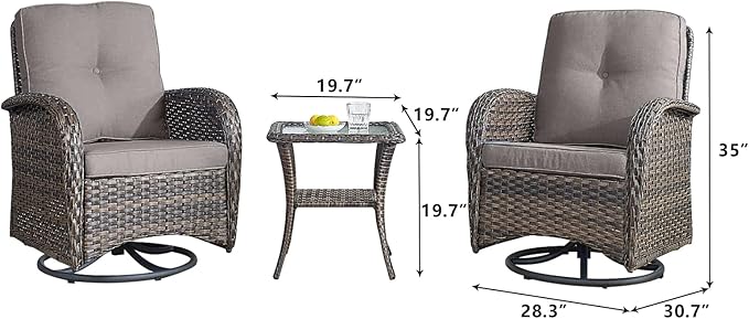 HUMMUH Patio Furniture 7-Piece PE Wicker Outdoor Conversation Set,All-Weather Rattan Swivel Chairs with Ottomans Glider Loveseat for Backyard,Poolside,Deck