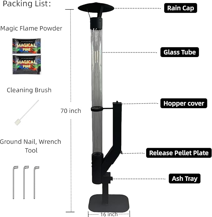 Outdoor Wood Pellet Patio Heater for Outdoor, Stainless Steel Fire Pit with Rain Cap, 2-Hour Burn Time for Backyard, Deck, Camping, Matte Black