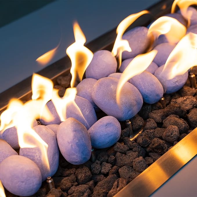 Stanbroil 24pcs Light Weight Ceramic Fiber Pebble Stones for Indoor Outdoor, Gas Inserts, Ventless, Vent Free, Electric, Outdoor Fireplaces and Fire Pits - Blue